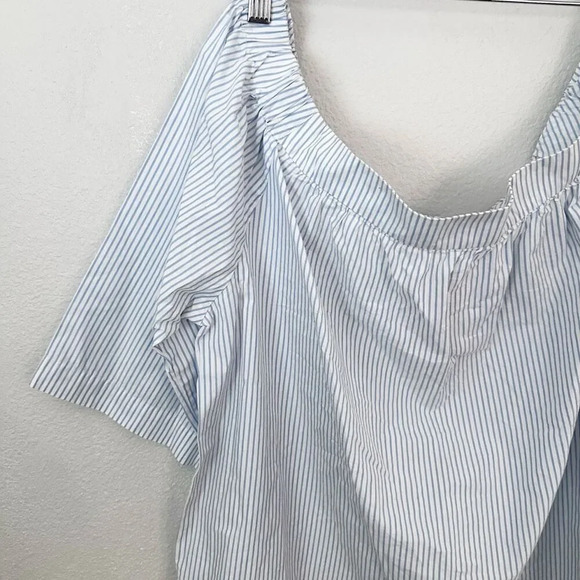 MADEWELL | Womens Off Shoulder Top Blouse Cotton White Blue Striped | Size XL - Picture 3 of 6